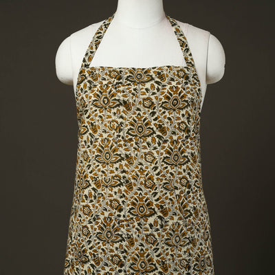 Beige - Bagru Block Print Cotton Apron with Pocket 30