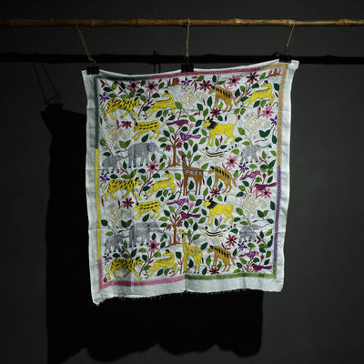 Bengal Kantha Hand Embroidery Cotton Wall Hanging (38 x 39 in)