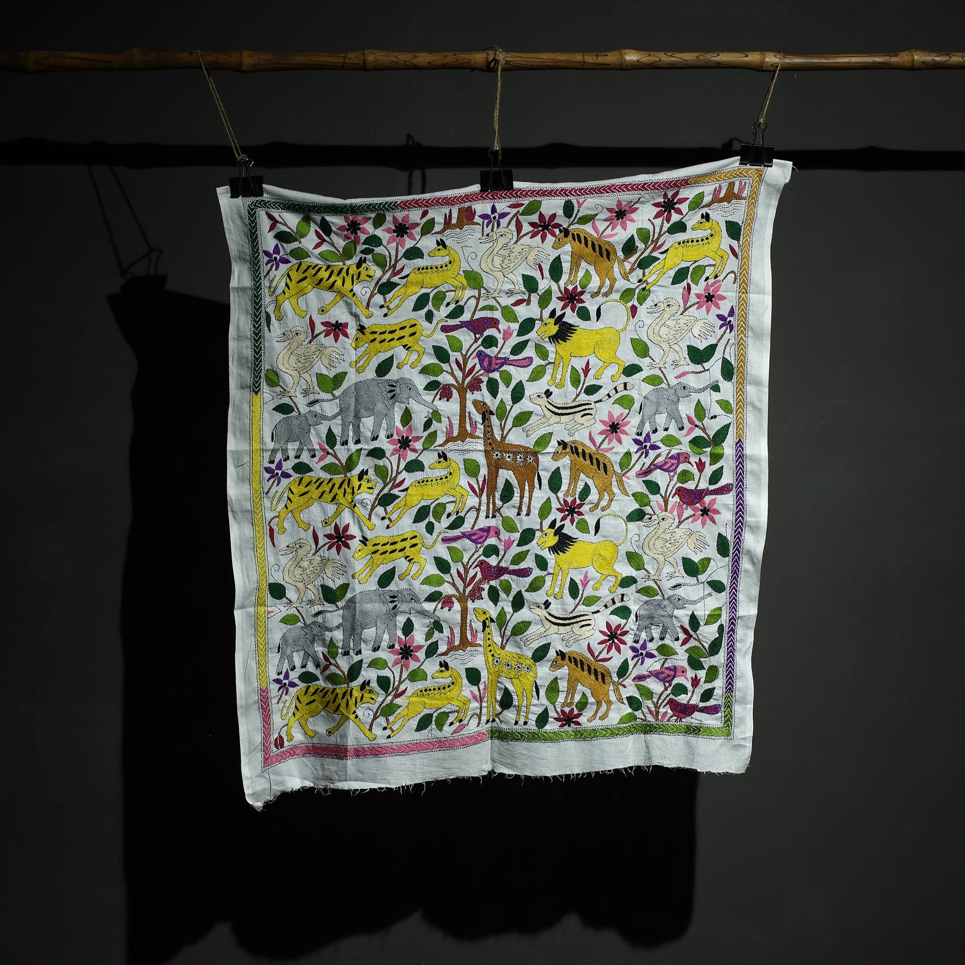 Bengal Kantha Hand Embroidery Cotton Wall Hanging (38 x 39 in)