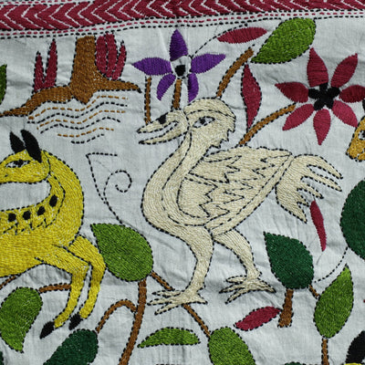 Bengal Kantha Hand Embroidery Cotton Wall Hanging (38 x 39 in)