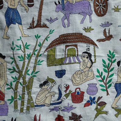 Bengal Kantha Hand Embroidery Cotton Wall Hanging (35 x 38 in)