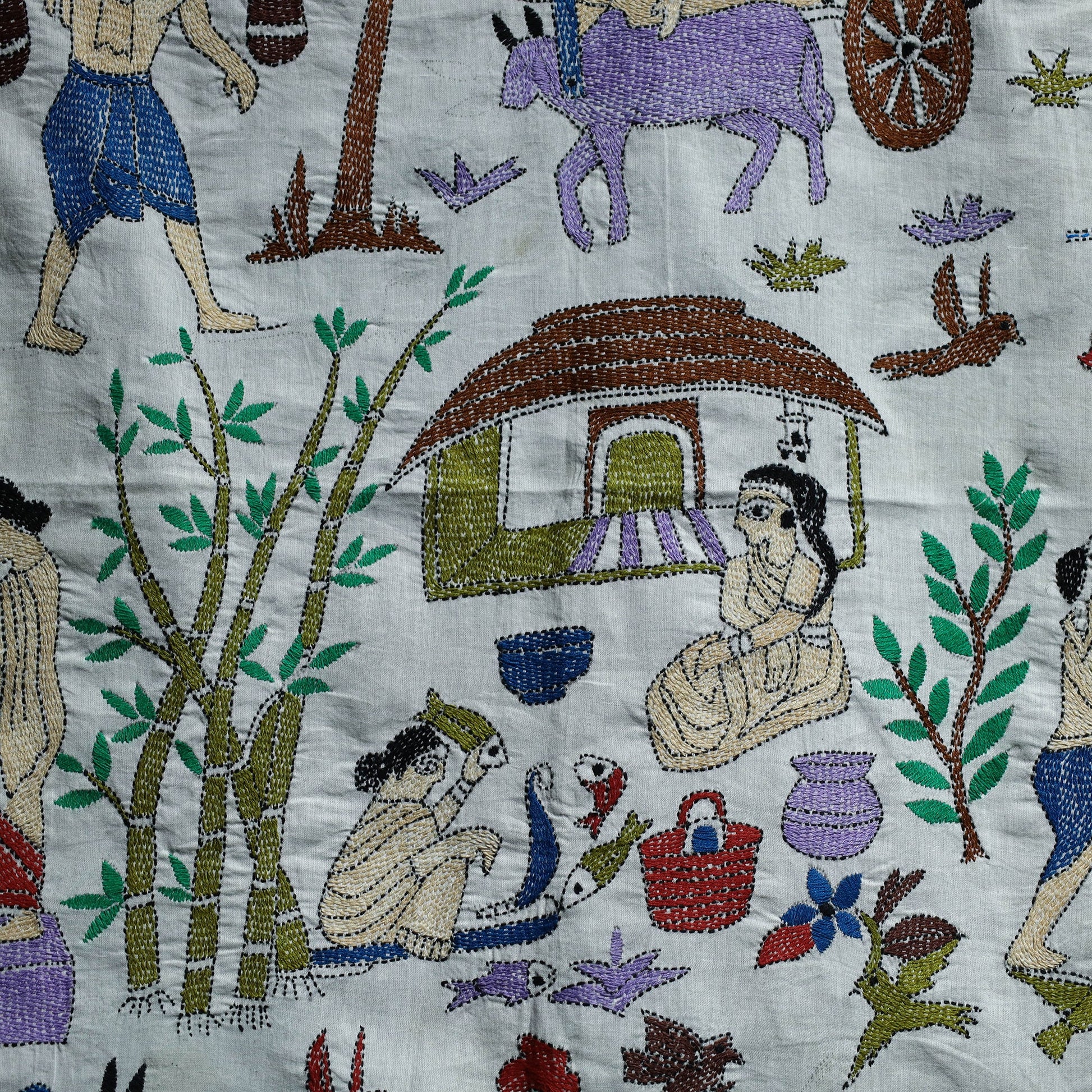 Bengal Kantha Hand Embroidery Cotton Wall Hanging (35 x 38 in)