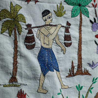 Bengal Kantha Hand Embroidery Cotton Wall Hanging (35 x 38 in)
