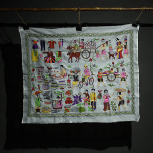 Bengal Kantha Hand Embroidery Cotton Wall Hanging (45 x 37 in)
