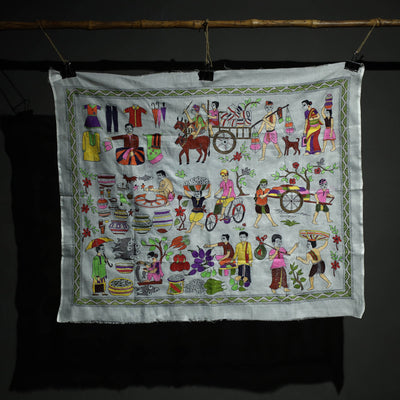 Bengal Kantha Hand Embroidery Cotton Wall Hanging (45 x 37 in)