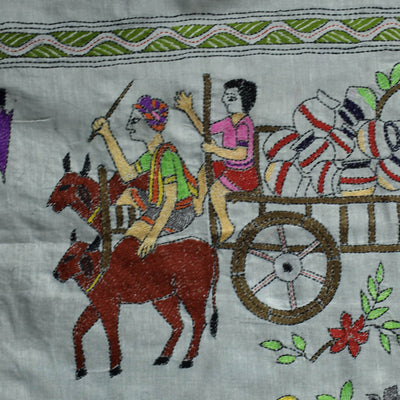 Bengal Kantha Hand Embroidery Cotton Wall Hanging (45 x 37 in)