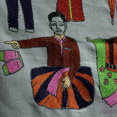 Bengal Kantha Hand Embroidery Cotton Wall Hanging (45 x 37 in)