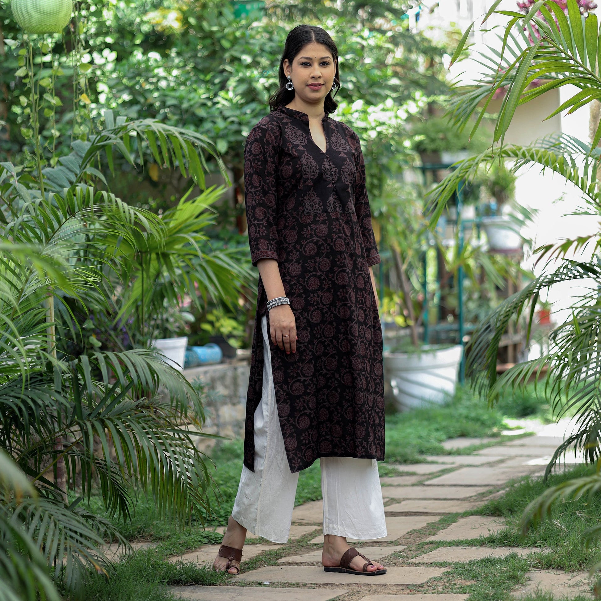 Black - Block Print Cotton Straight Bagh Kurta