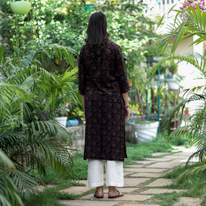 Black - Block Print Cotton Straight Bagh Kurta