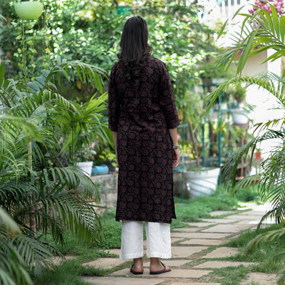Black - Block Print Cotton Straight Bagh Kurta