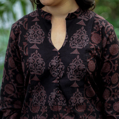 Black - Block Print Cotton Straight Bagh Kurta