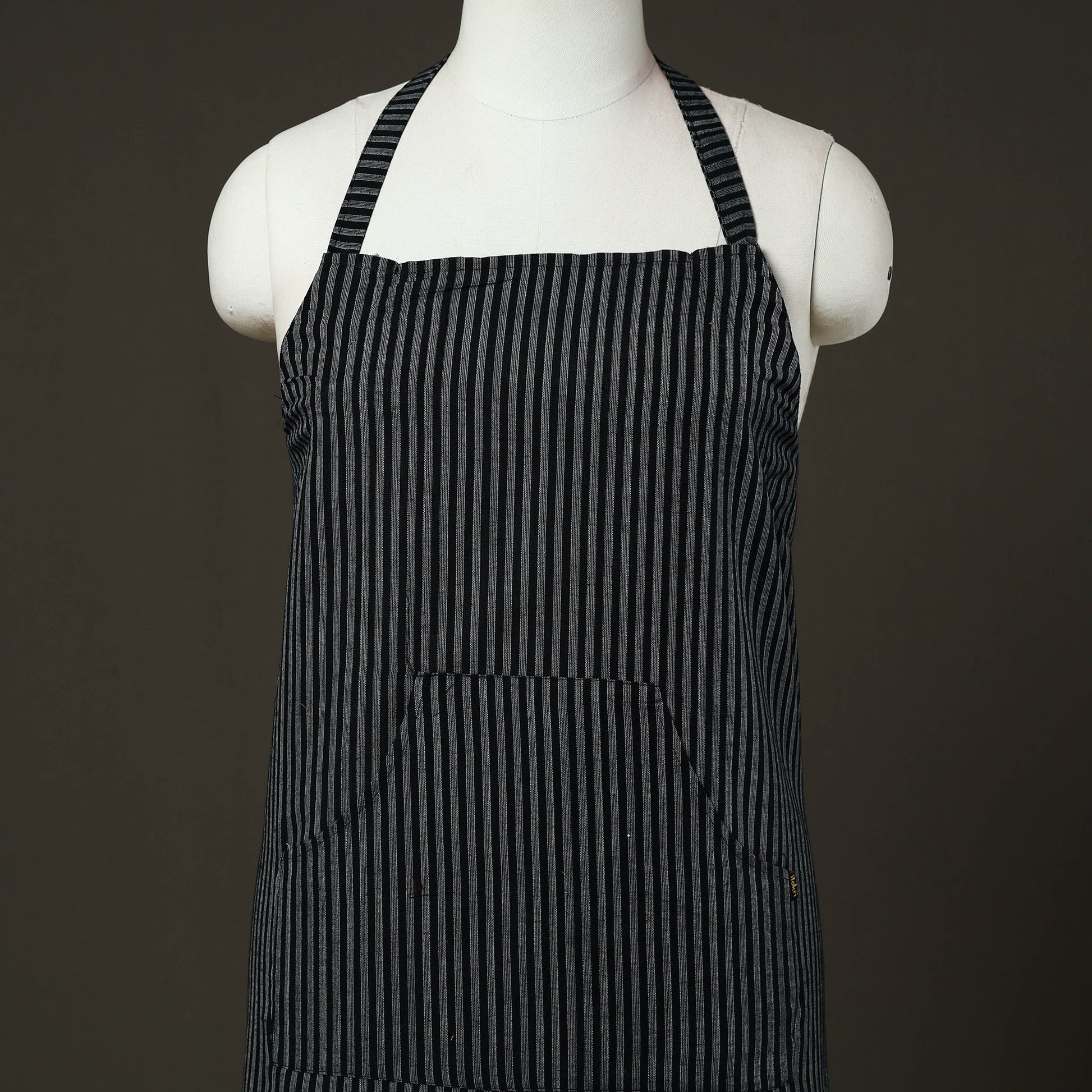 Black - Jhiri Handloom Cotton Apron with Pocket 44