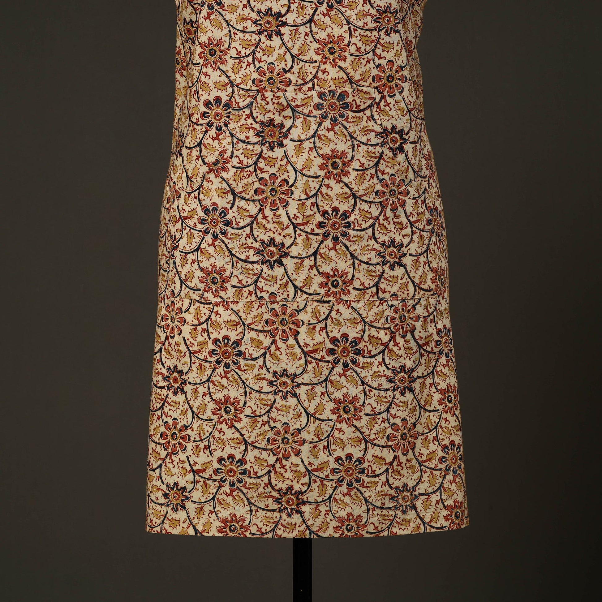 Beige - Kalamkari Block Print Cotton Apron with Pocket 47
