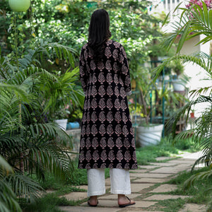 Black -  Block Print Cotton A-Line Bagh Kurta