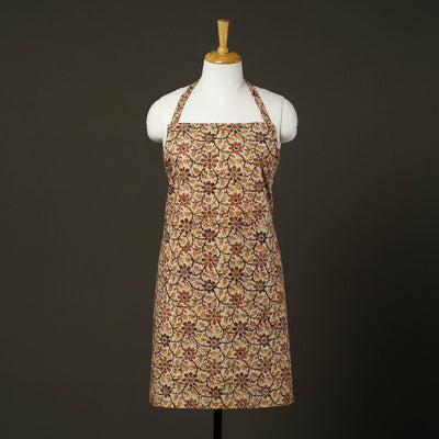 Beige - Kalamkari Block Print Cotton Apron with Pocket 47