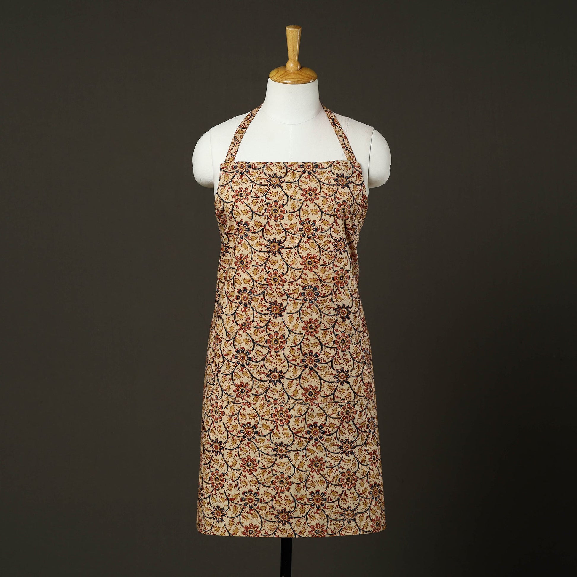 Beige - Kalamkari Block Print Cotton Apron with Pocket 47
