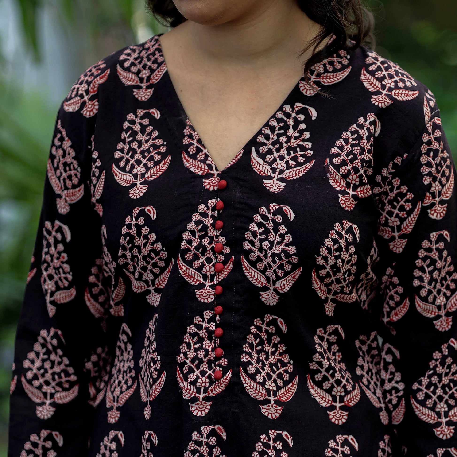 Black -  Block Print Cotton A-Line Bagh Kurta