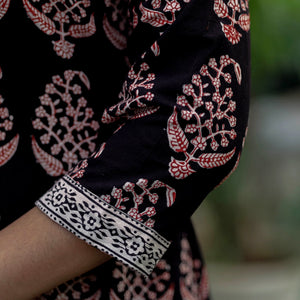 Black -  Block Print Cotton A-Line Bagh Kurta