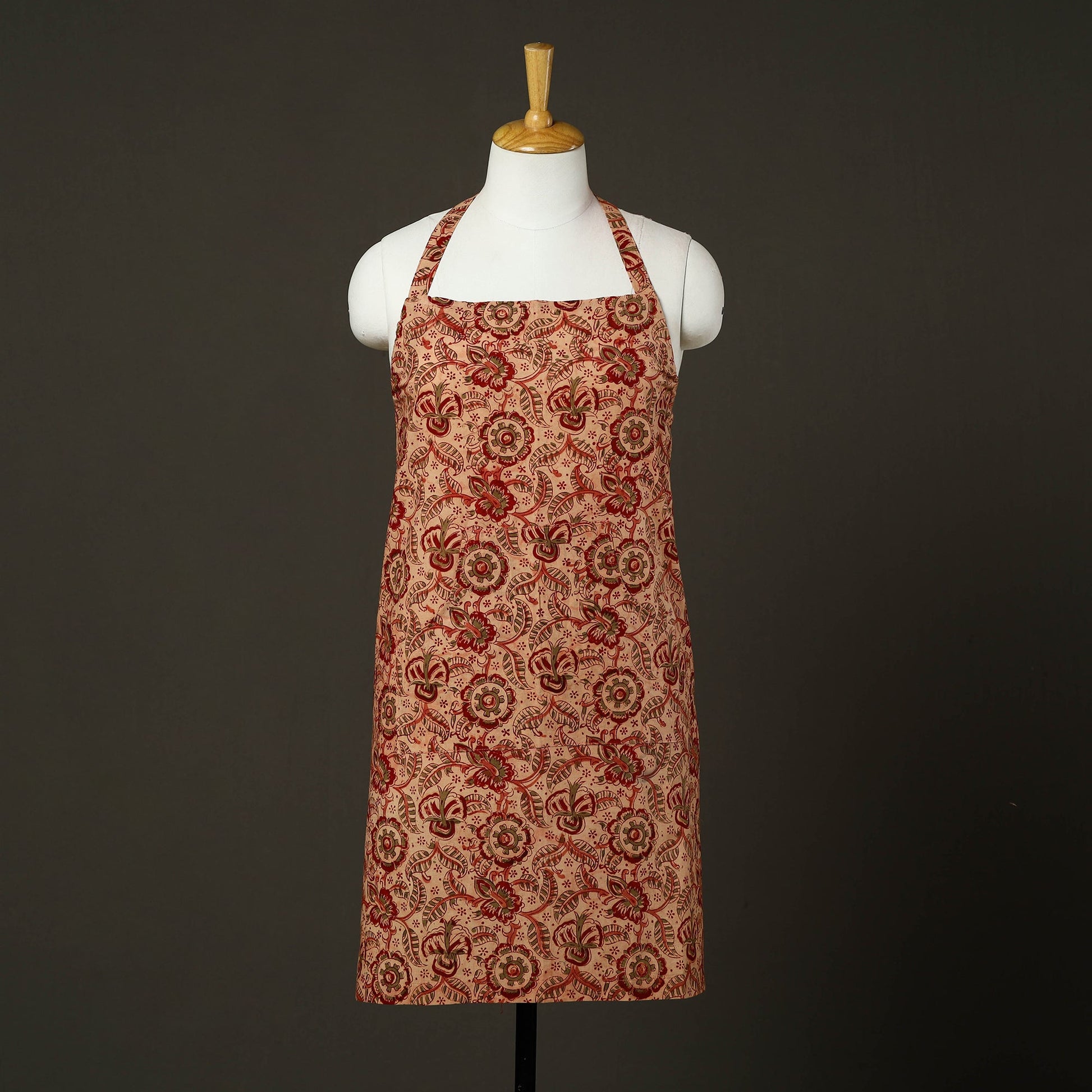 Beige - Kalamkari Block Print Cotton Apron with Pocket 50