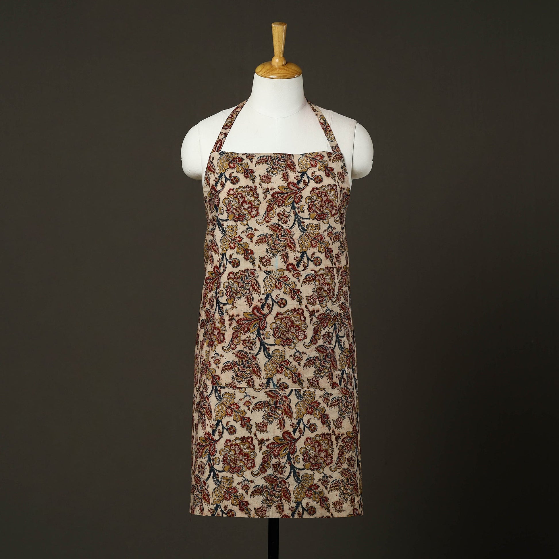 Beige - Kalamkari Block Print Cotton Apron with Pocket 51