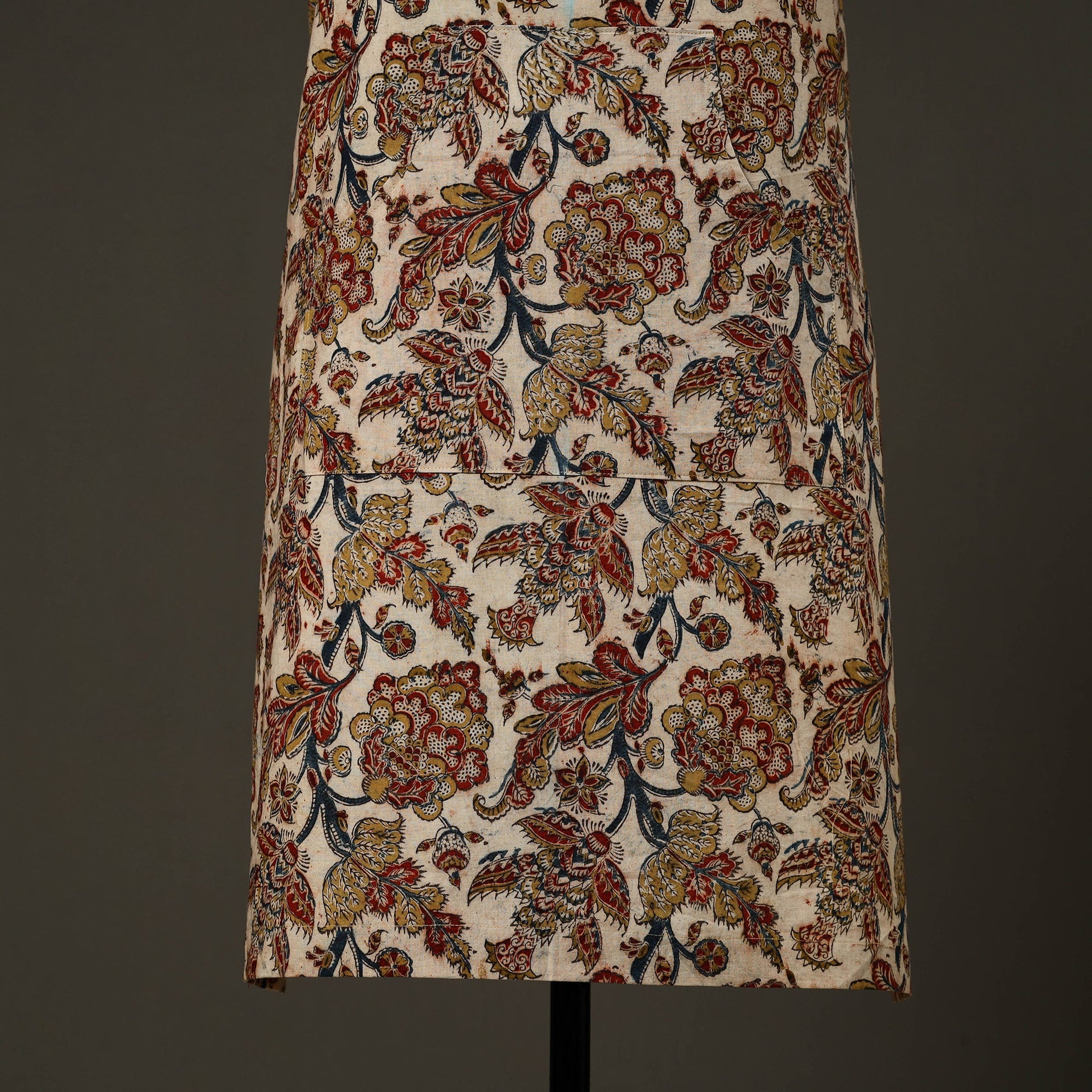 Beige - Kalamkari Block Print Cotton Apron with Pocket 51