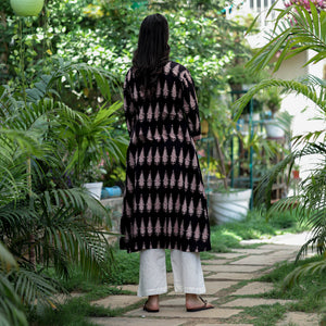 Black - Block Print Mul Cotton A-Line Bagh Kurta