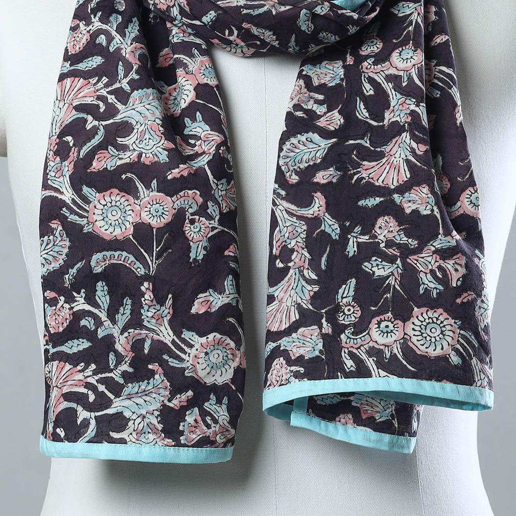 Black - Sanganeri Block Printed Cotton Stole 13