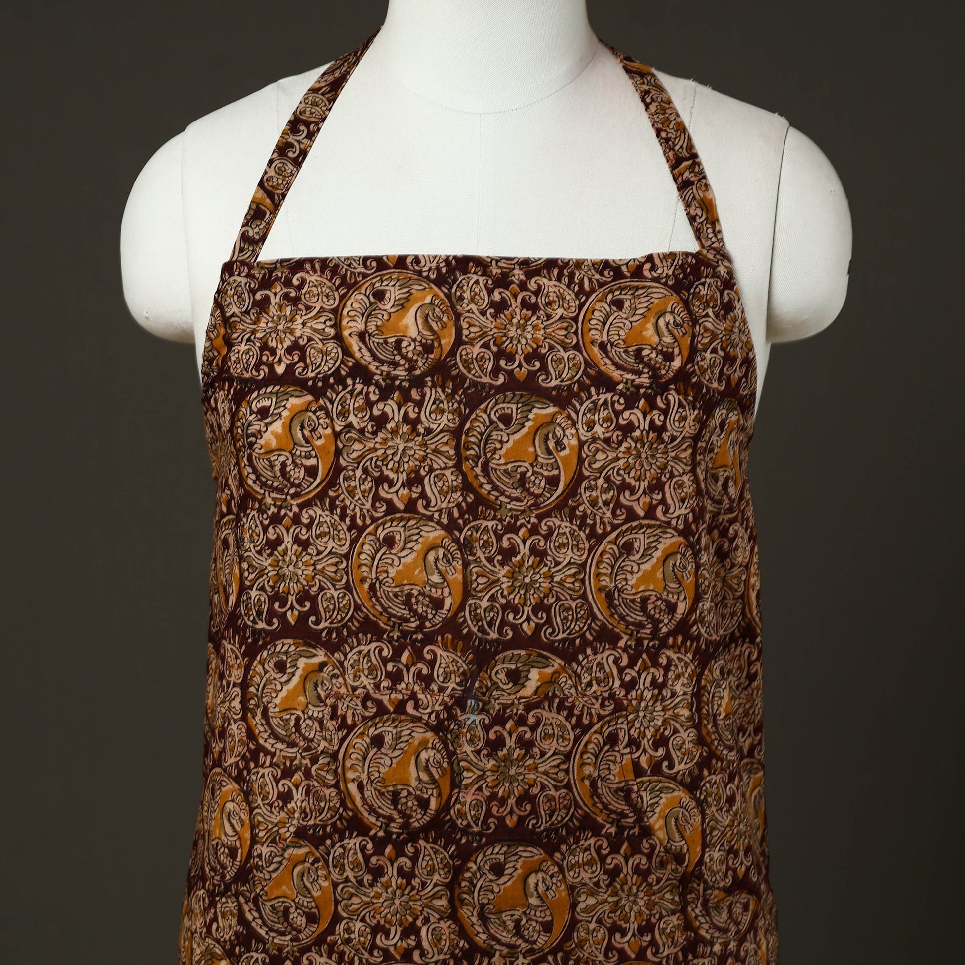 Brown - Kalamkari Block Print Cotton Apron with Pocket 54