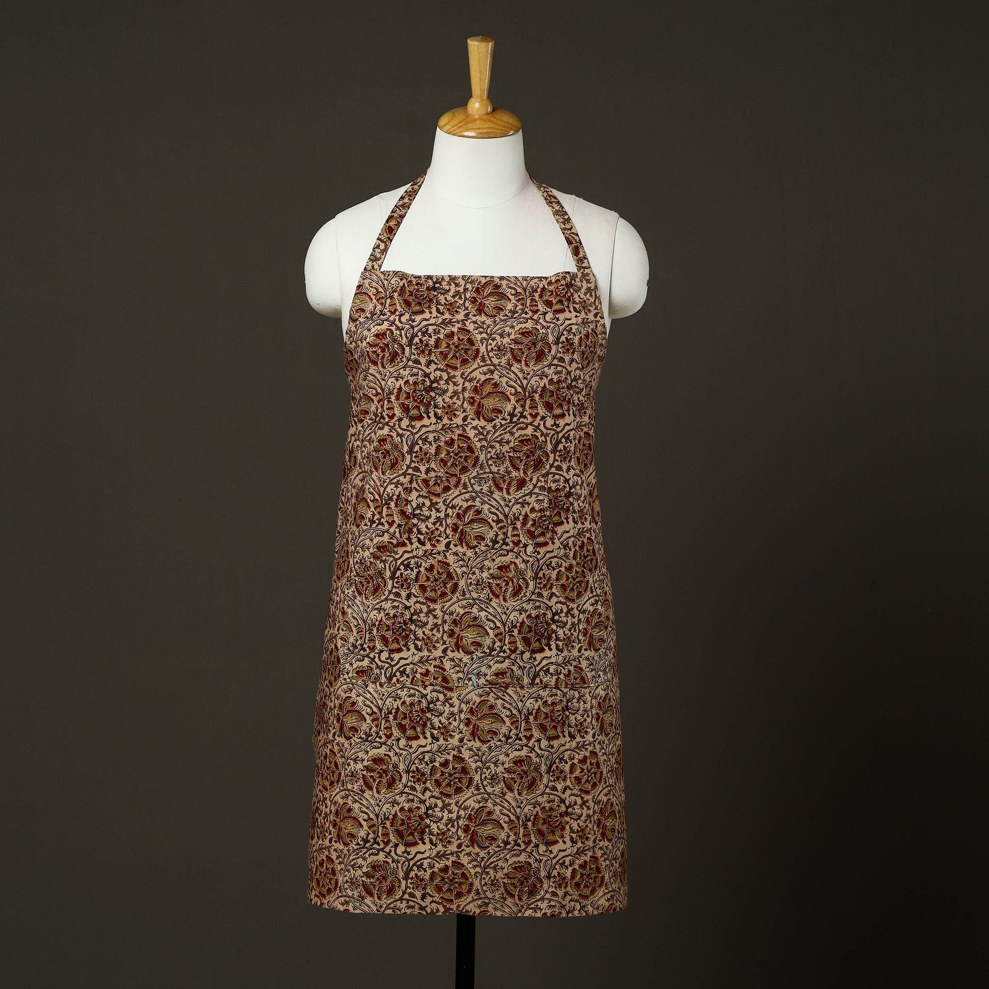 Beige - Kalamkari Block Print Cotton Apron with Pocket 55
