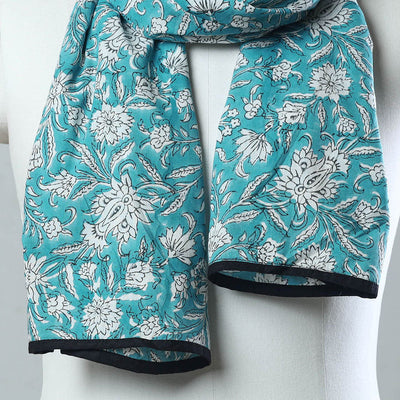 Aqua Blue - Sanganeri Block Printed Cotton Stole 18