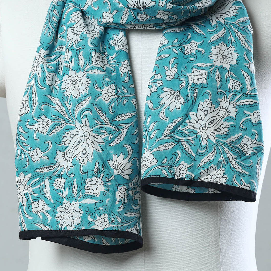 Aqua Blue - Sanganeri Block Printed Cotton Stole 18