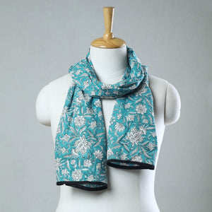 Aqua Blue - Sanganeri Block Printed Cotton Stole 18