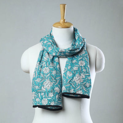 Aqua Blue - Sanganeri Block Printed Cotton Stole 18