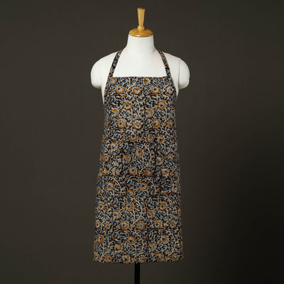 Black - Kalamkari Block Print Cotton Apron with Pocket 58