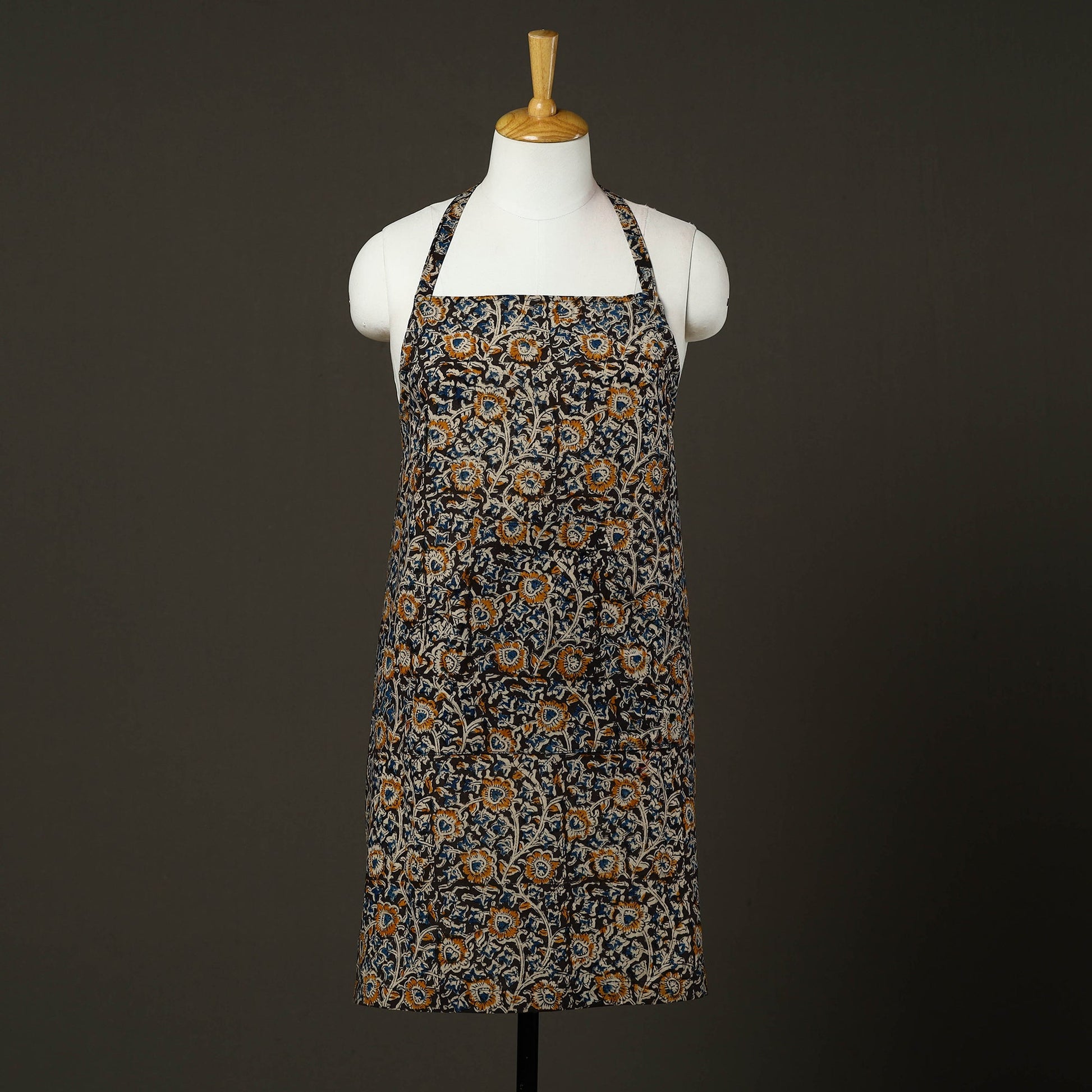 Black - Kalamkari Block Print Cotton Apron with Pocket 58