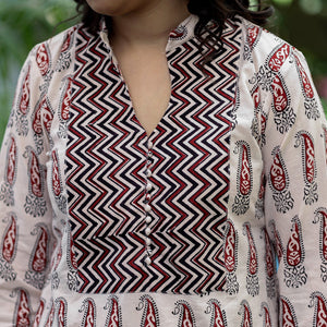 Beige - Block Print Cotton Straight Bagh Kurta