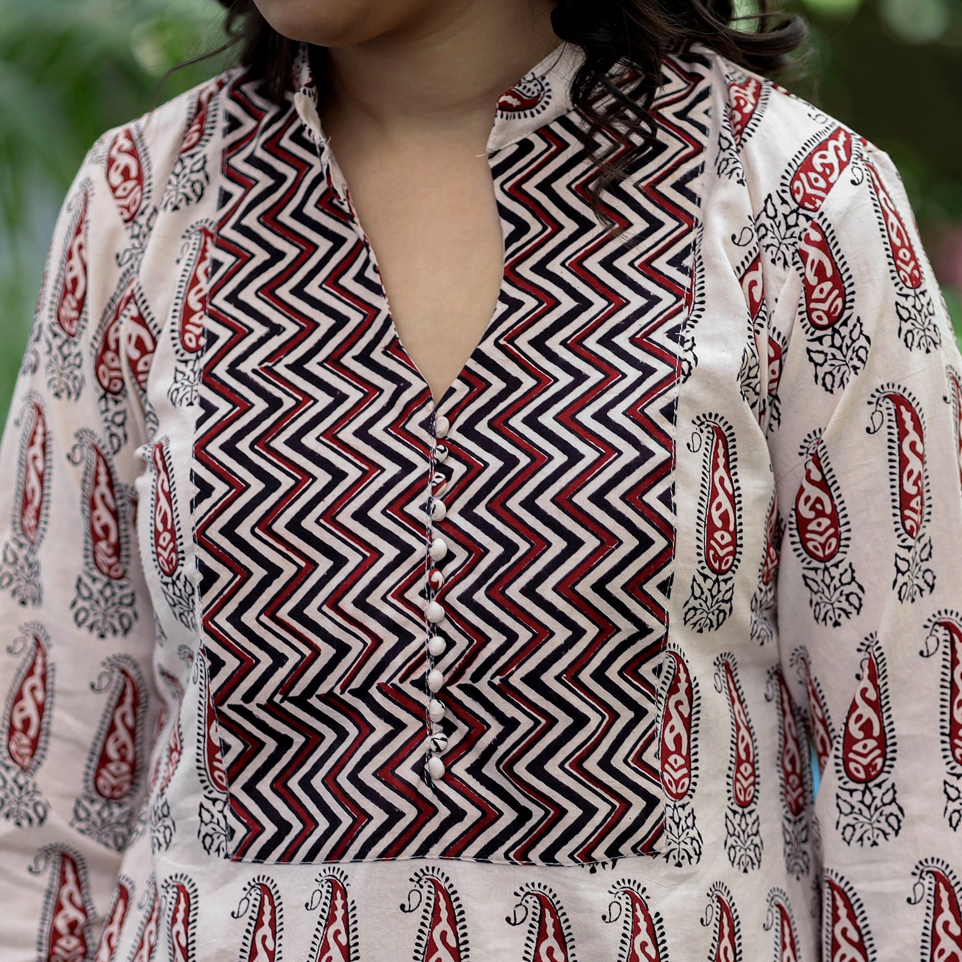 Beige - Block Print Cotton Straight Bagh Kurta