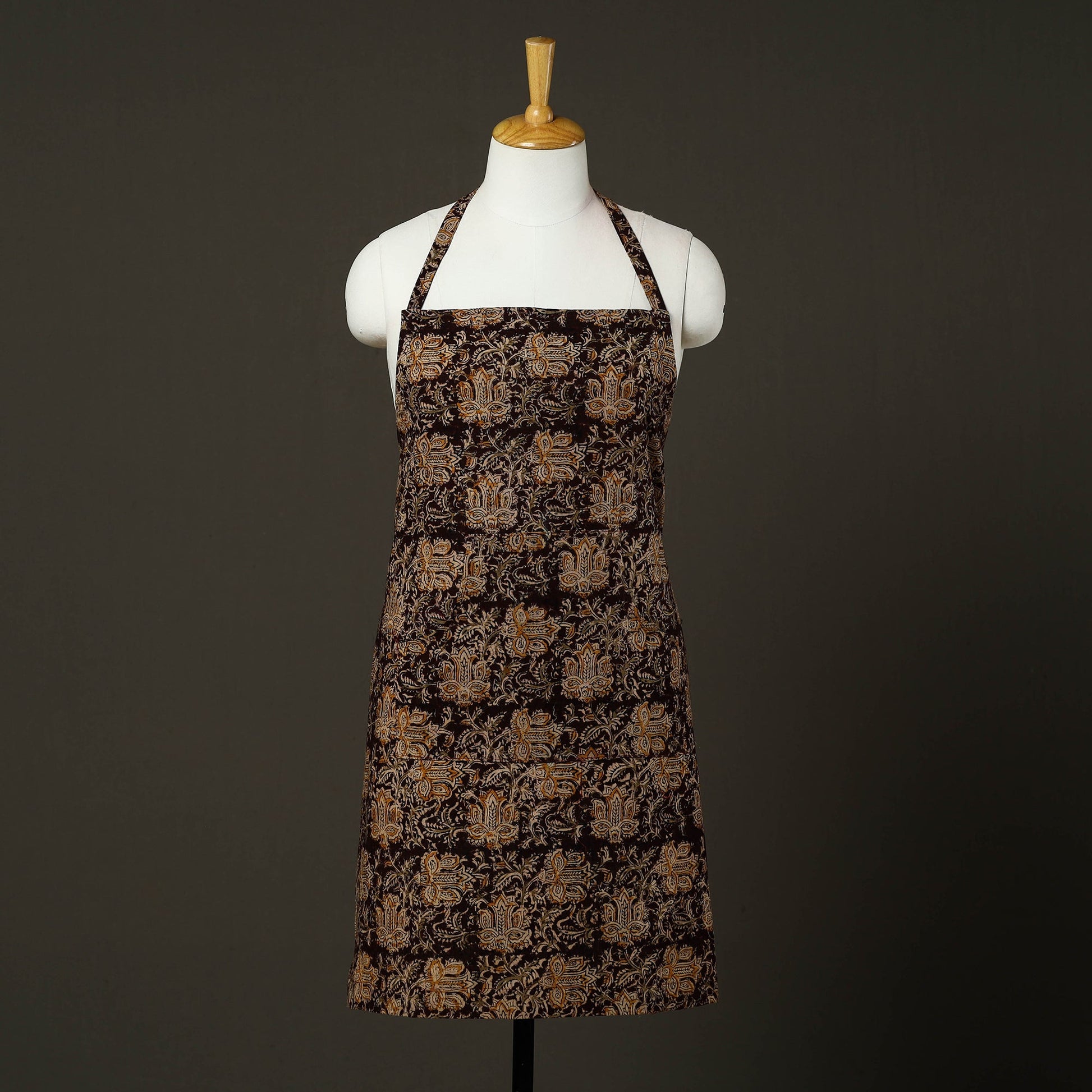 Brown - Kalamkari Block Print Cotton Apron with Pocket 60