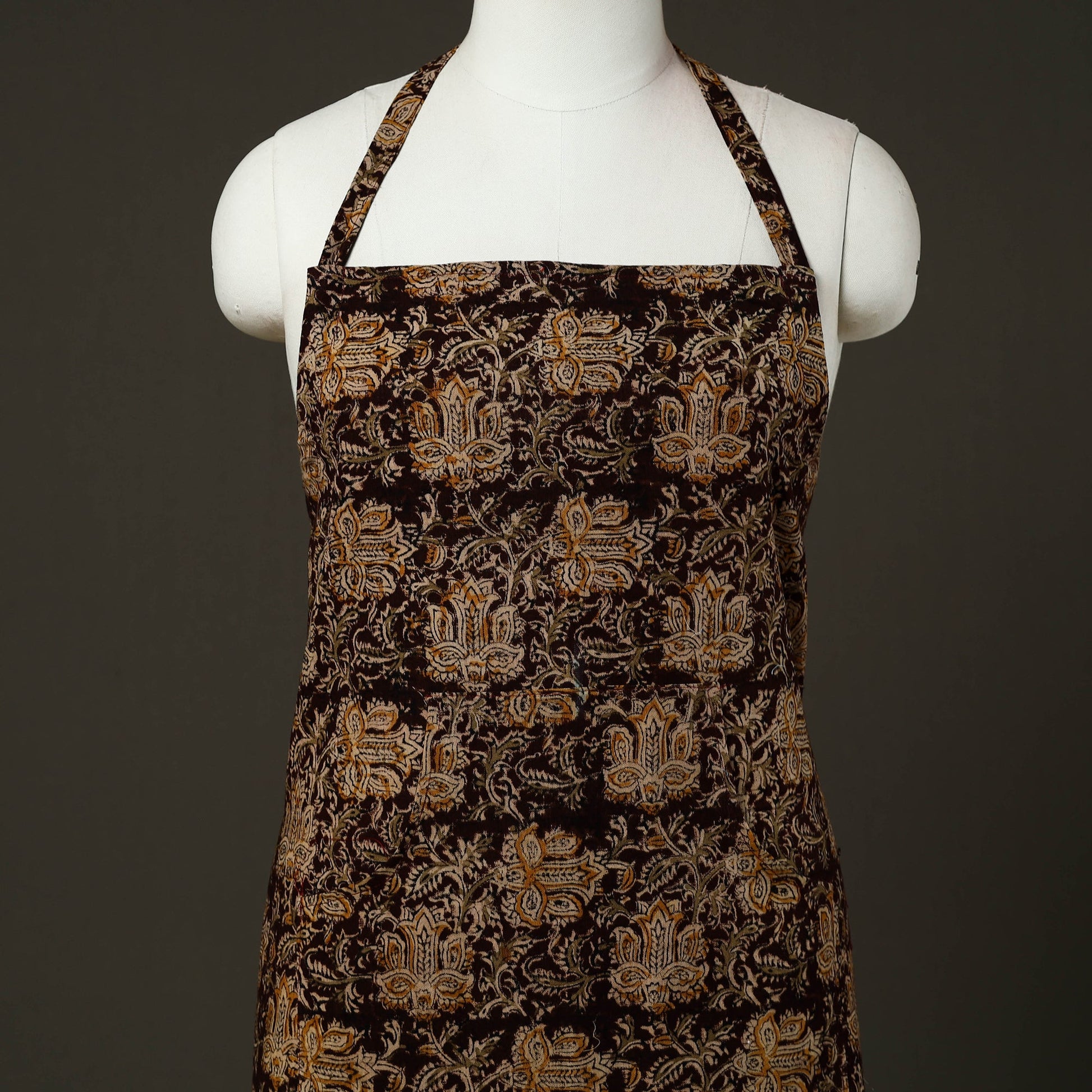 Brown - Kalamkari Block Print Cotton Apron with Pocket 60
