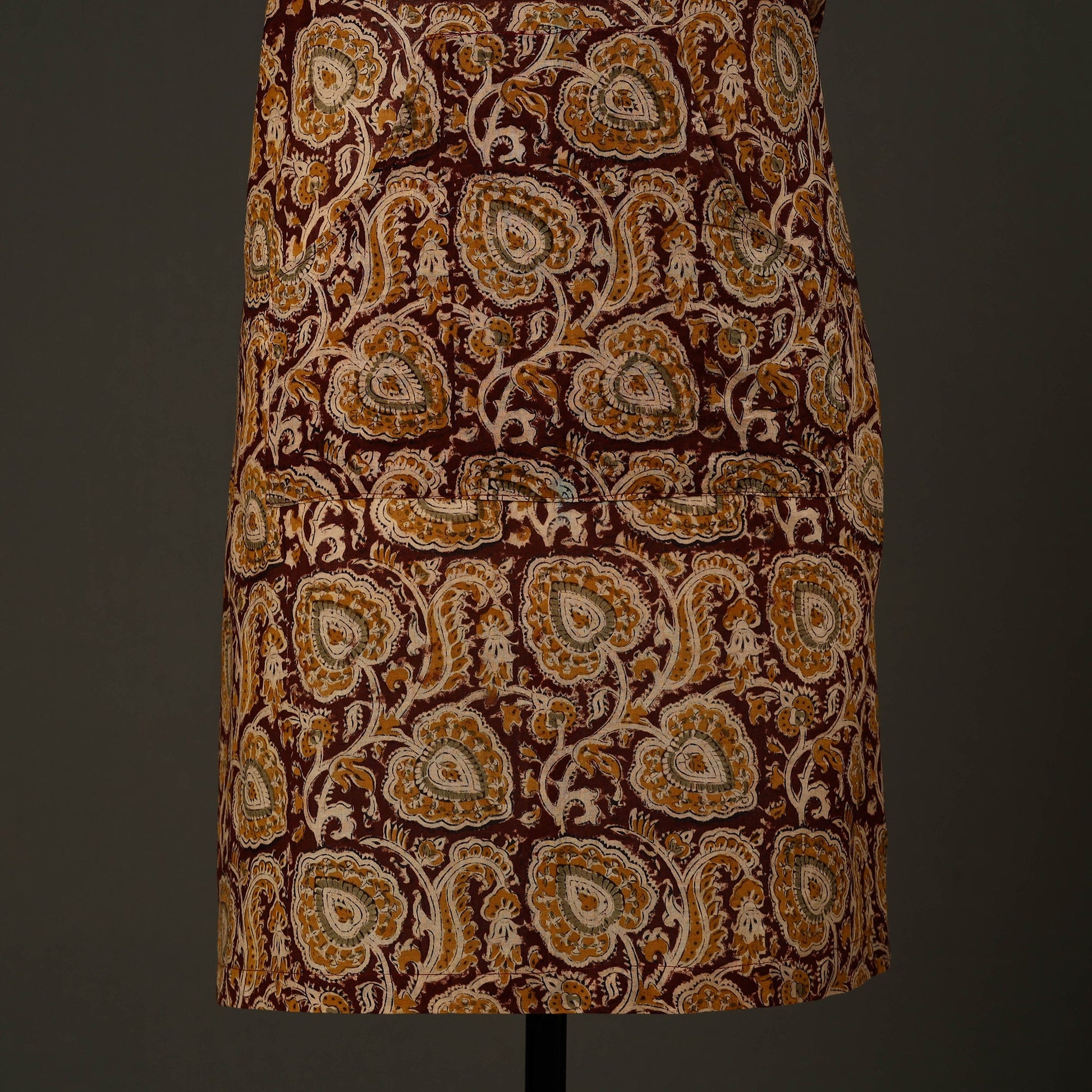 Brown - Kalamkari Block Print Cotton Apron with Pocket 61