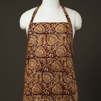 Brown - Kalamkari Block Print Cotton Apron with Pocket 61