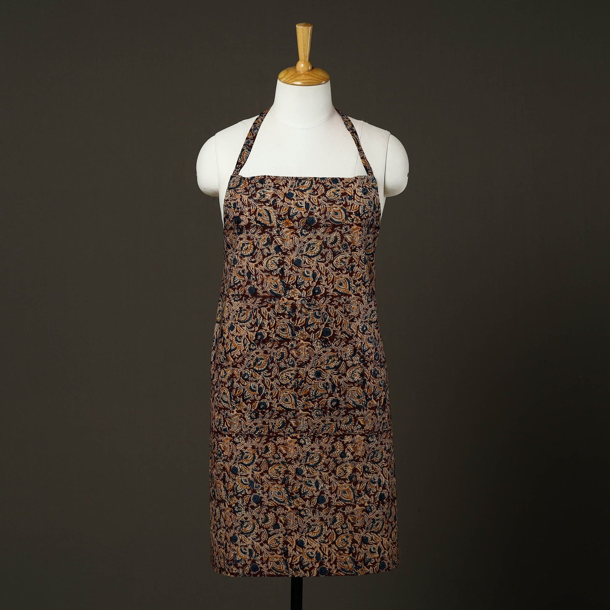Brown - Kalamkari Block Print Cotton Apron with Pocket 62
