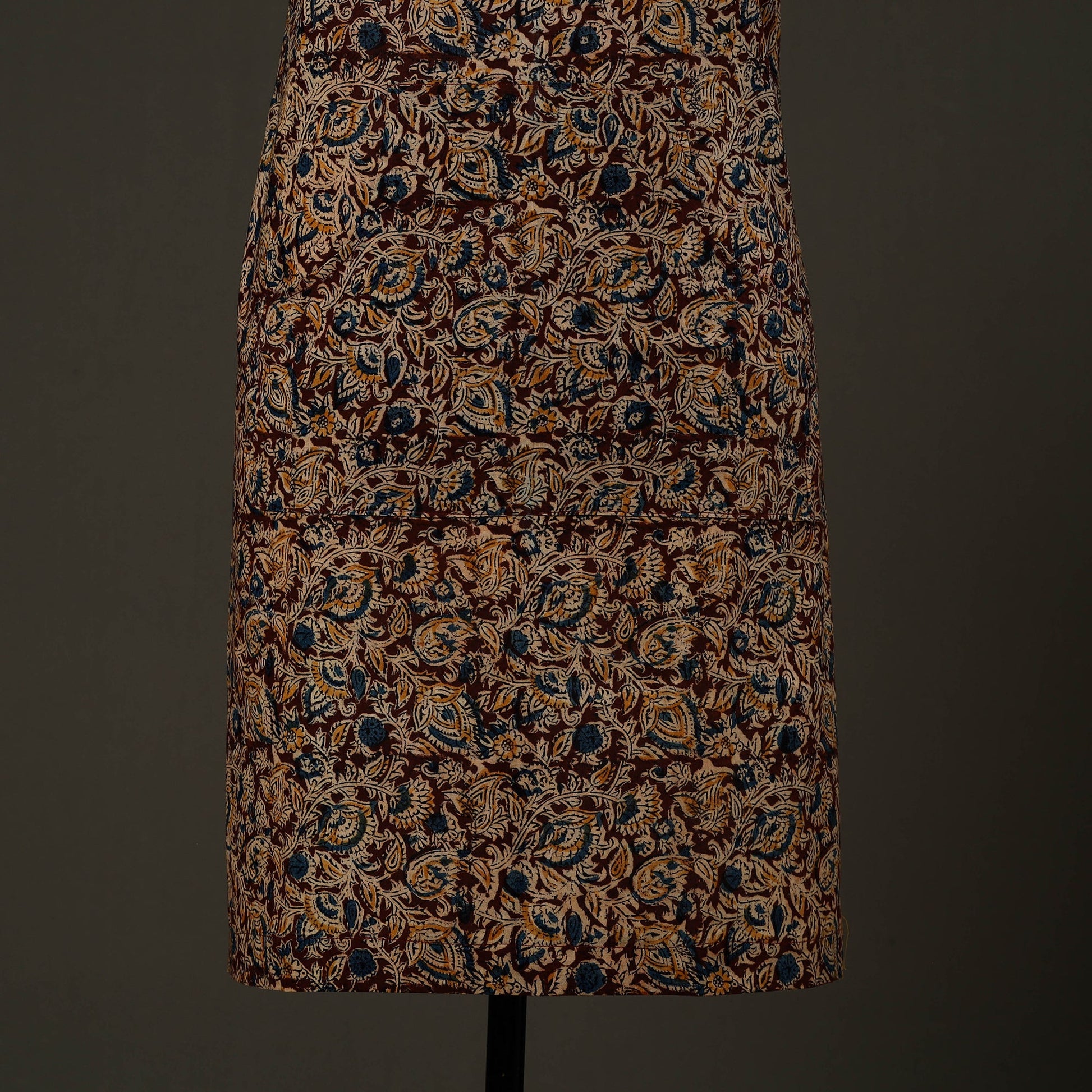 Brown - Kalamkari Block Print Cotton Apron with Pocket 62