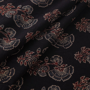 Black with Flower Motif Block Print Cotton Ajrakh Fabric