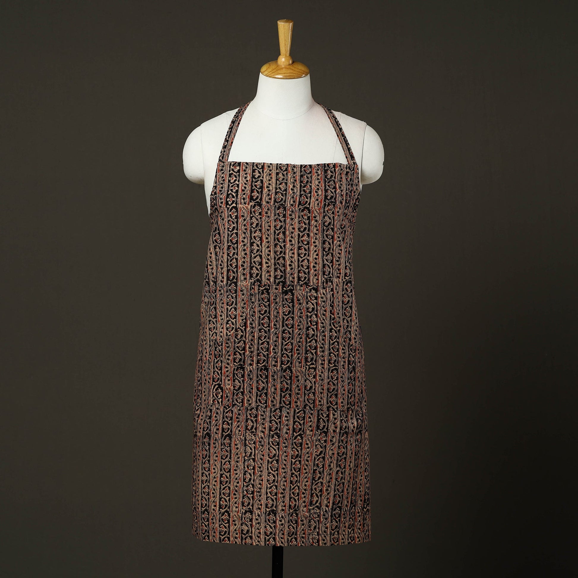 Brown - Kalamkari Block Print Cotton Apron with Pocket 63