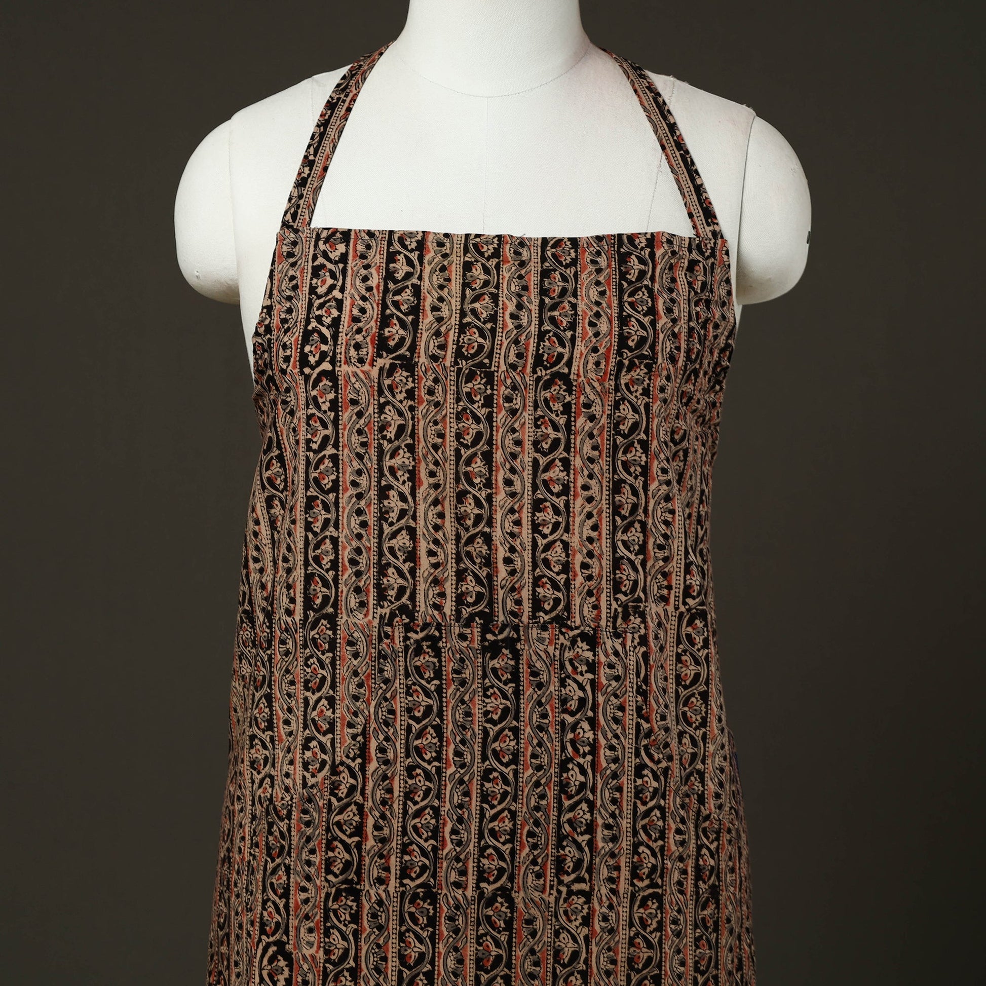 Brown - Kalamkari Block Print Cotton Apron with Pocket 63
