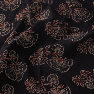 Black with Flower Motif Block Print Cotton Ajrakh Fabric