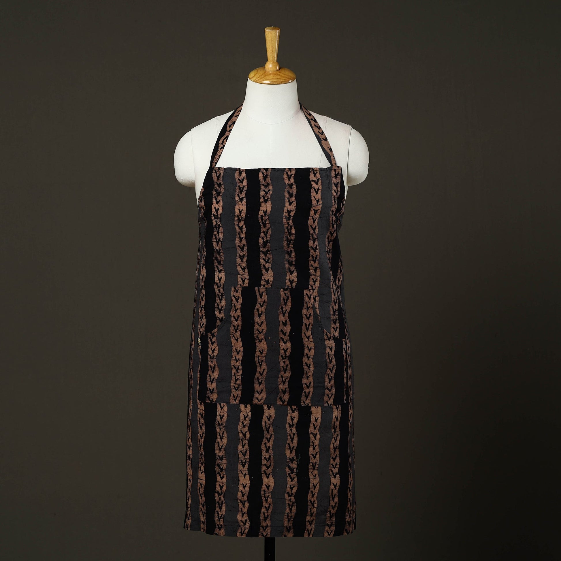 Brown - Hand Batik Print Cotton Apron with Pocket 69