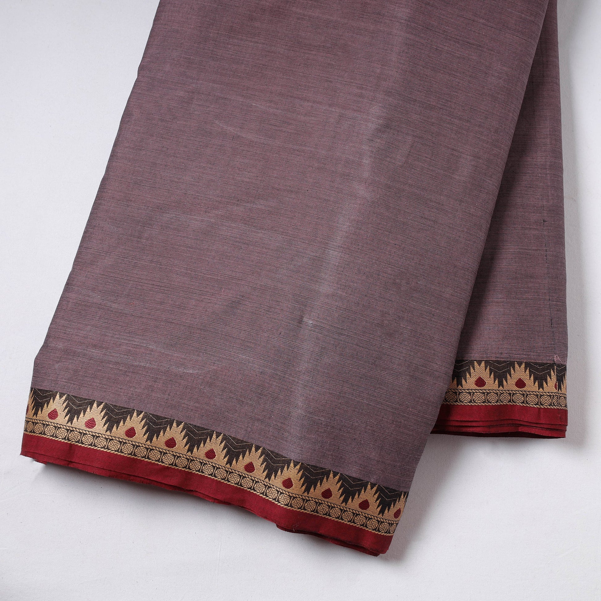 Brown - Kanchipuram Cotton Fabric with Zari Border