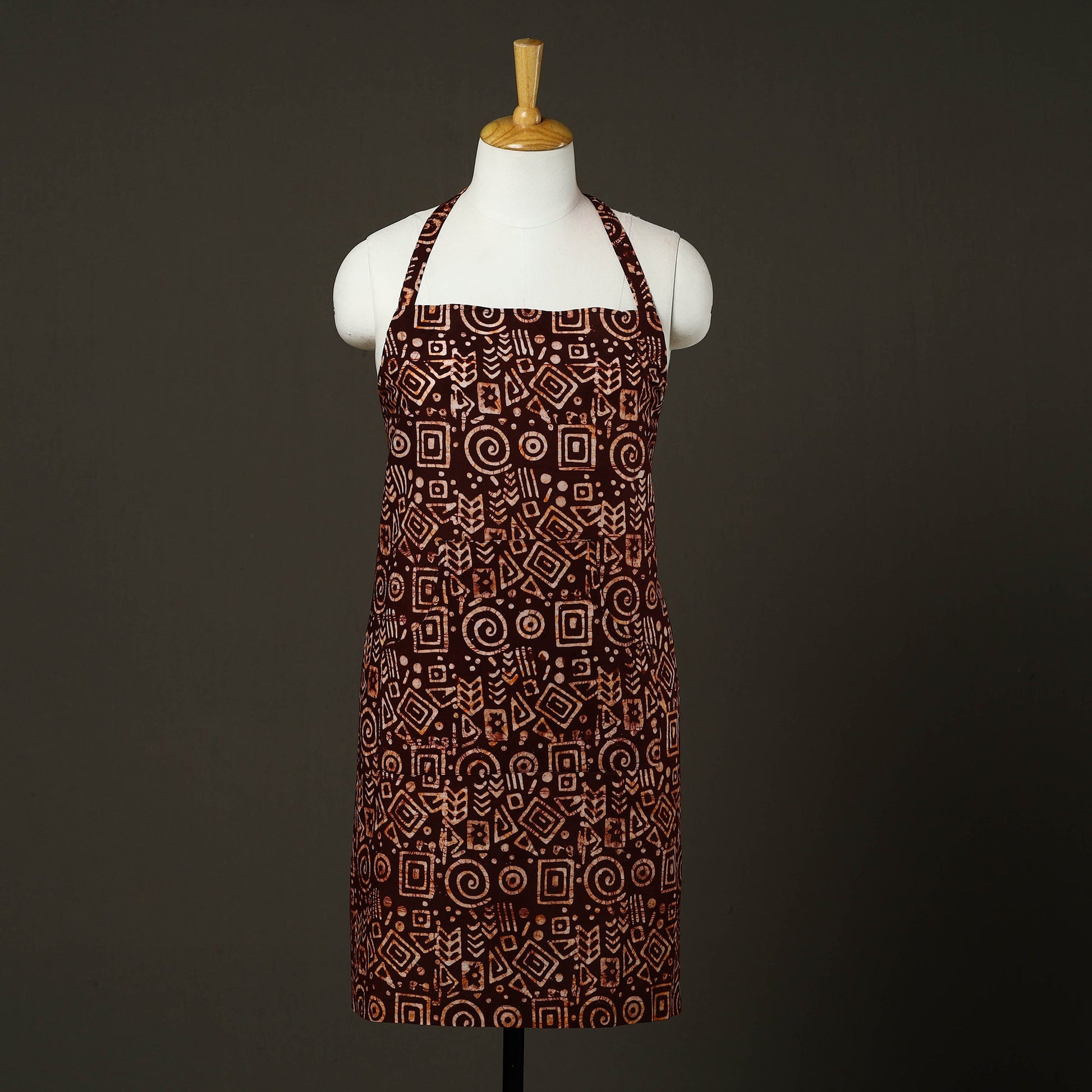 Brown - Hand Batik Print Cotton Apron with Pocket 77